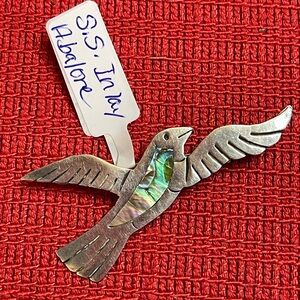 Vintage mexico sterling silver abalone inlay bird brooch